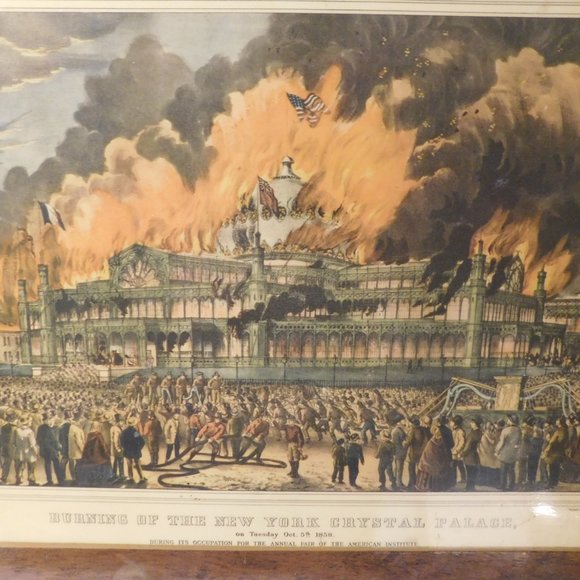 Vintage Currier and Ives Burning of New York Crystal Palace Art Plaque - Picture 2 of 9
